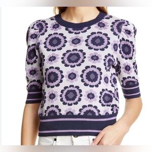 kate spade Lavender and Navy Floral Puff-Sleeve Sweater